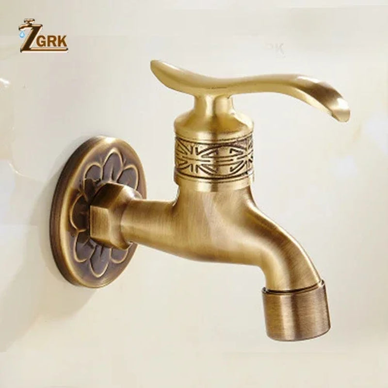 Wall-Mounted Brass Faucet for Outdoor Gardens and Bathrooms - Luxury Antique Decorative Bibcock for Washing Machines and Mop Use