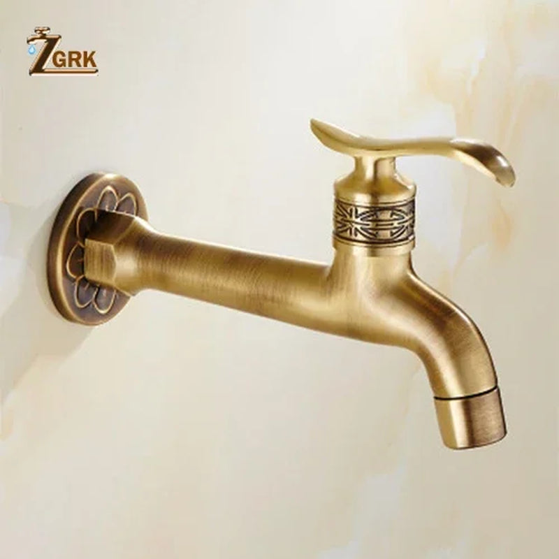 Wall-Mounted Brass Faucet for Outdoor Gardens and Bathrooms - Luxury Antique Decorative Bibcock for Washing Machines and Mop Use