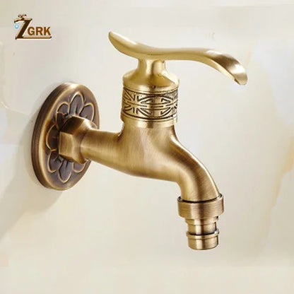 Wall-Mounted Brass Faucet for Outdoor Gardens and Bathrooms - Luxury Antique Decorative Bibcock for Washing Machines and Mop Use