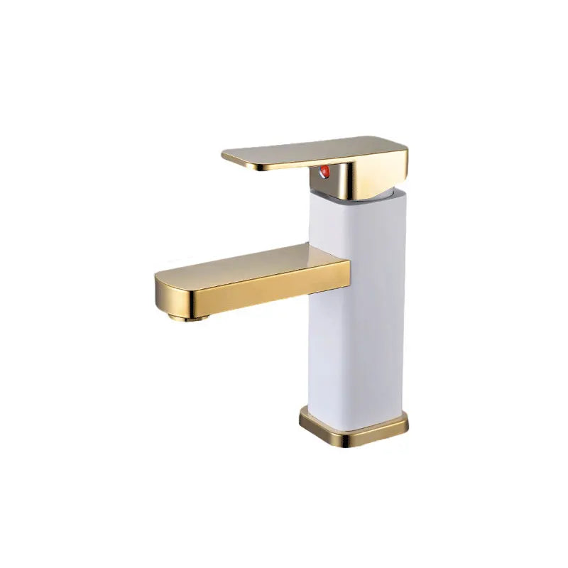 Stainless Steel Gold Bathroom Faucet with Metal Handle - Hot and Cold Mixer, Square Design
