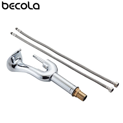 Gold Brass Deck Mounted Wash Basin Faucet with Hot and Cold Water Control for Bathroom Sinks