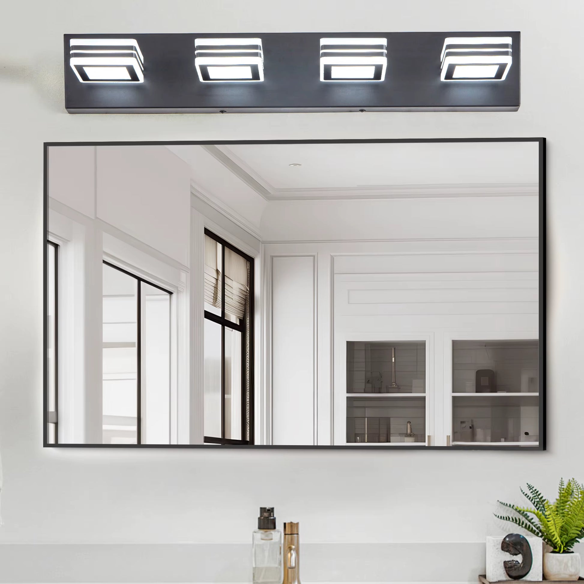 Black Bathroom Vanity LED Lighting Fixtures - 4-Light Acrylic and Metal Wall Sconces