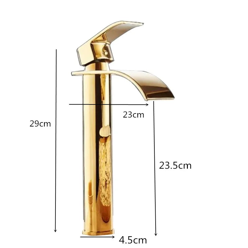 Gold and White Brass Basin Faucet with Waterfall Design - Hot and Cold Mixer Tap for Bathroom Sinks