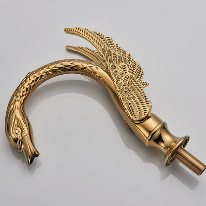 Solid Copper Gold Finish Luxury Bathroom Faucet - Swan Shape Dual Handle Deck Mount Tap