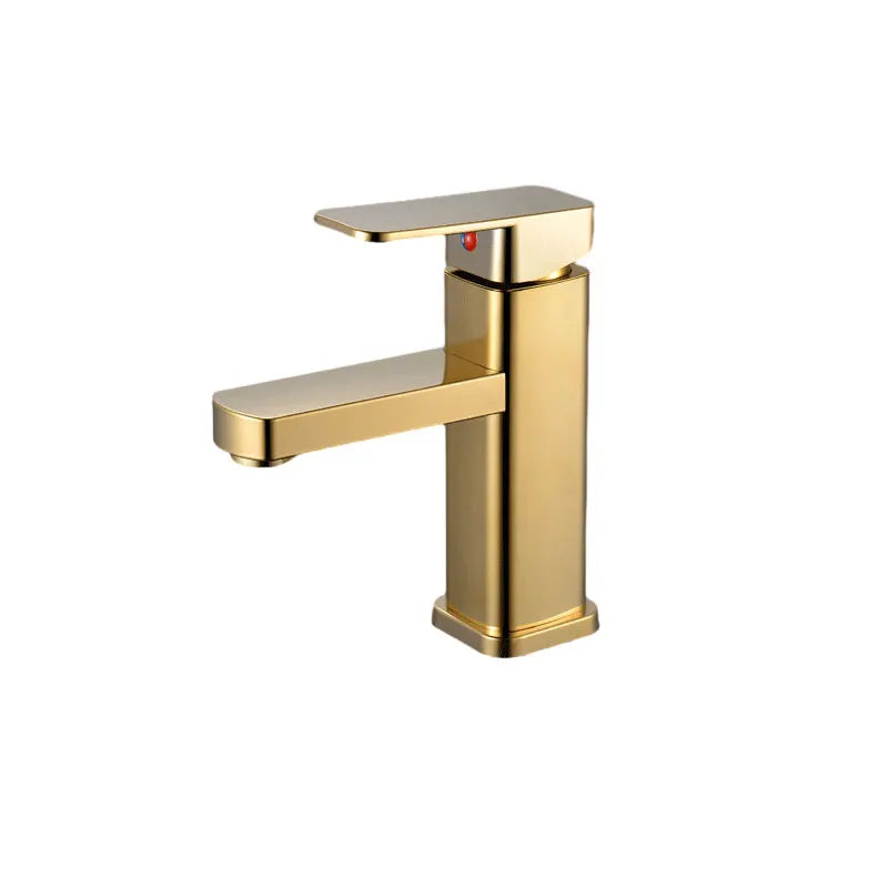 Stainless Steel Gold Bathroom Faucet with Metal Handle - Hot and Cold Mixer, Square Design
