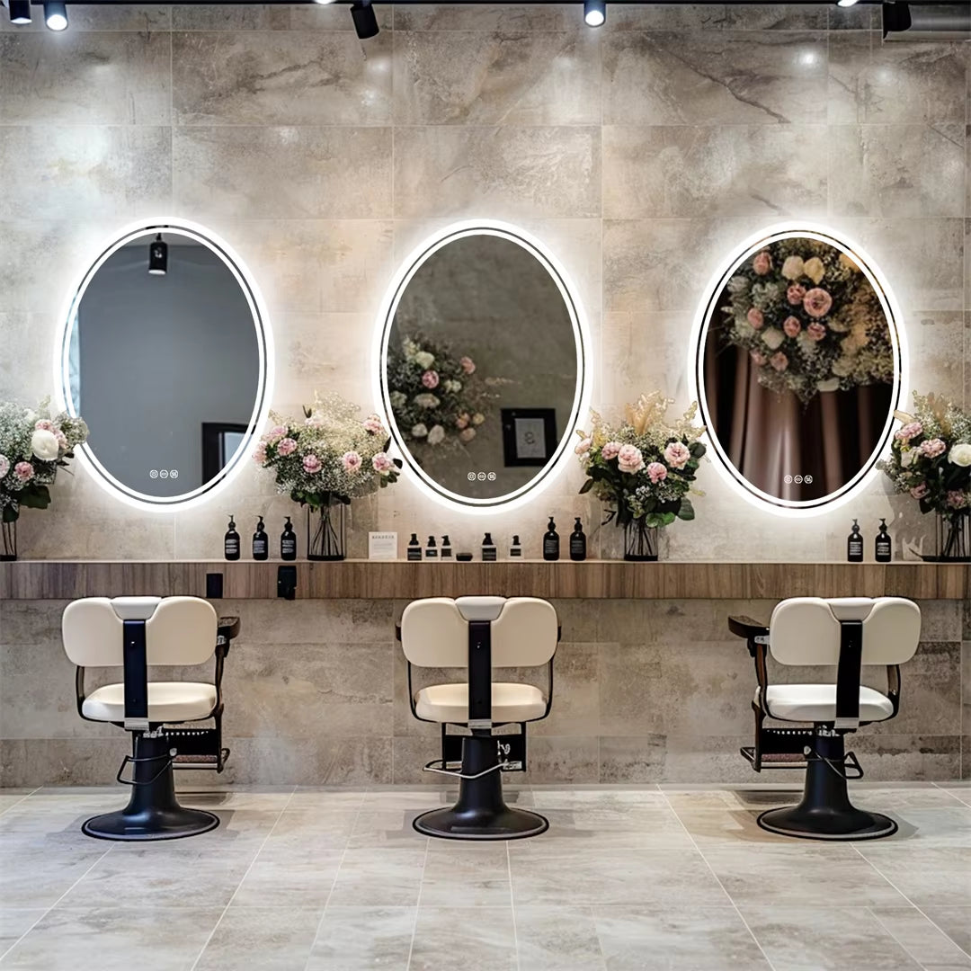 Premium Oval Backlit LED Bathroom Mirror with Demister for Home, Hotel, and Salon Use