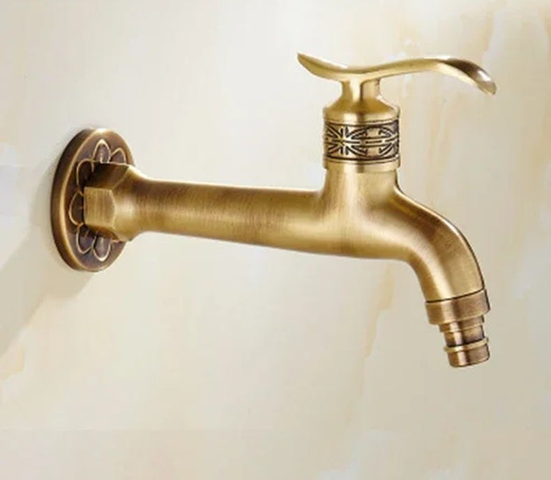 Wall-Mounted Brass Faucet for Outdoor Gardens and Bathrooms - Luxury Antique Decorative Bibcock for Washing Machines and Mop Use