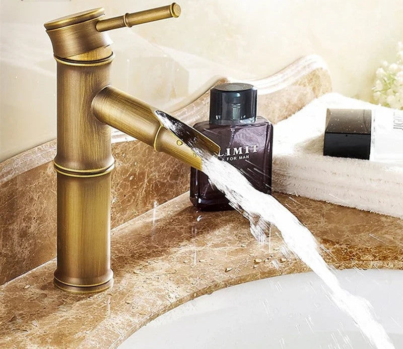 Luxury Brass Bathroom Faucet with Bamboo Design for Hot and Cold Water - Ideal for Kitchen, Outdoor, and Garden Use