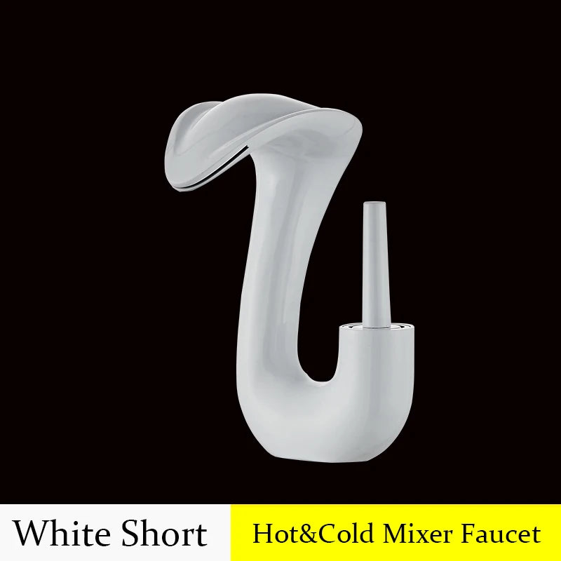 Gold Brass Deck Mounted Wash Basin Faucet with Hot and Cold Water Control for Bathroom Sinks