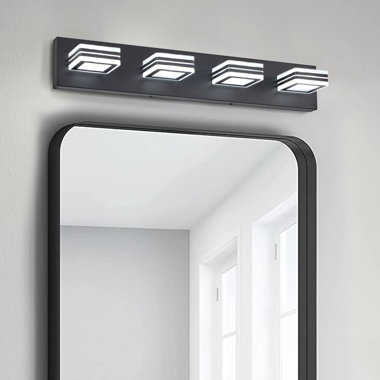 Black Bathroom Vanity LED Lighting Fixtures - 4-Light Acrylic and Metal Wall Sconces