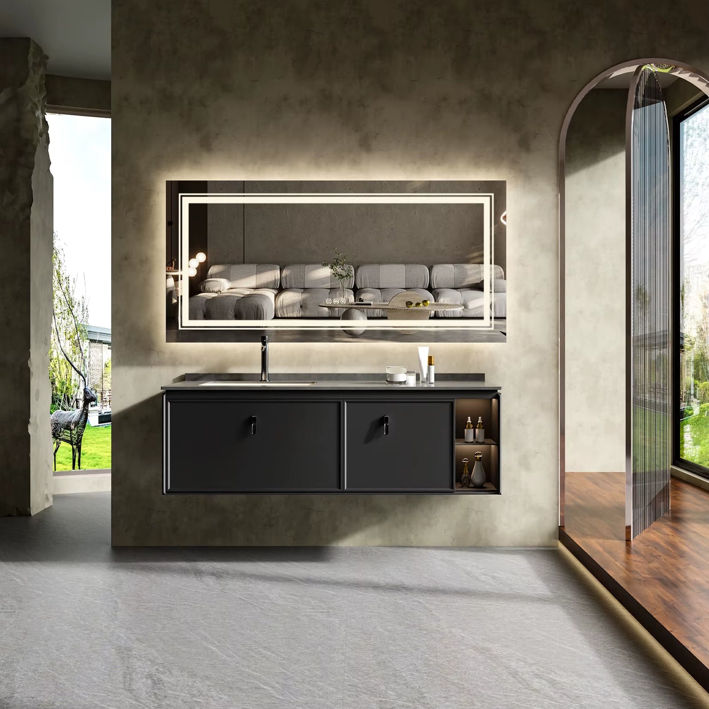 40" x 24" LED Bathroom Mirror with Front and Back Lighting, Stepless Dimming, Anti-Fog Feature, Shatter-Proof Design, and Memory Function