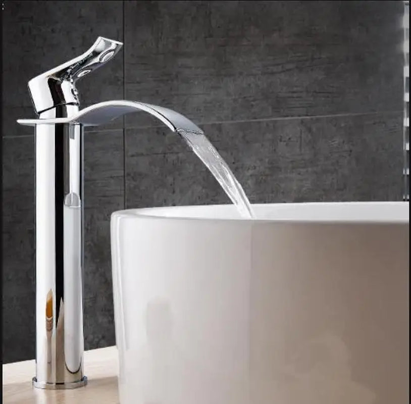 Gold and White Brass Basin Faucet with Waterfall Design - Hot and Cold Mixer Tap for Bathroom Sinks