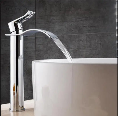 Gold and White Brass Basin Faucet with Waterfall Design - Hot and Cold Mixer Tap for Bathroom Sinks
