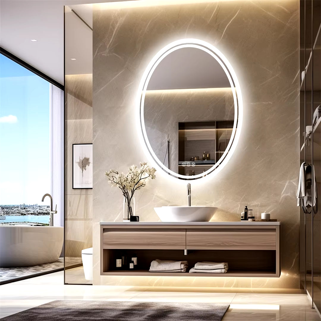 Premium Oval Backlit LED Bathroom Mirror with Demister for Home, Hotel, and Salon Use