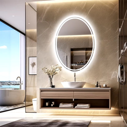 Premium Oval Backlit LED Bathroom Mirror with Demister for Home, Hotel, and Salon Use