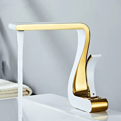 Luxury White Gold Brass Bathroom Mixer Tap for Wash Basins - Retro Single Hole Faucet with Hot and Cold Water Options