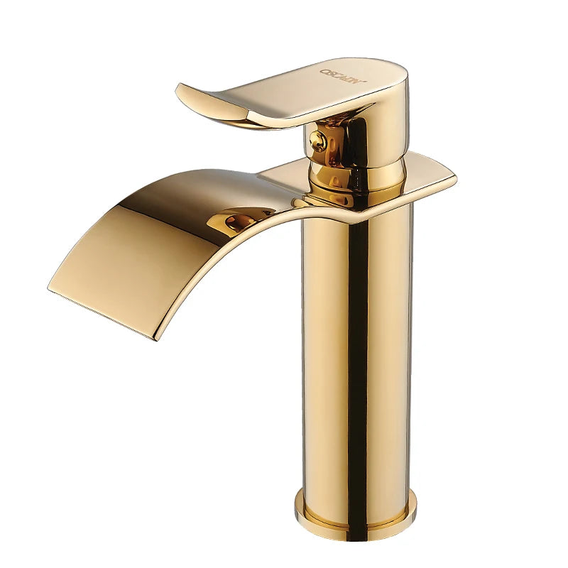 Gold and White Brass Basin Faucet with Waterfall Design - Hot and Cold Mixer Tap for Bathroom Sinks