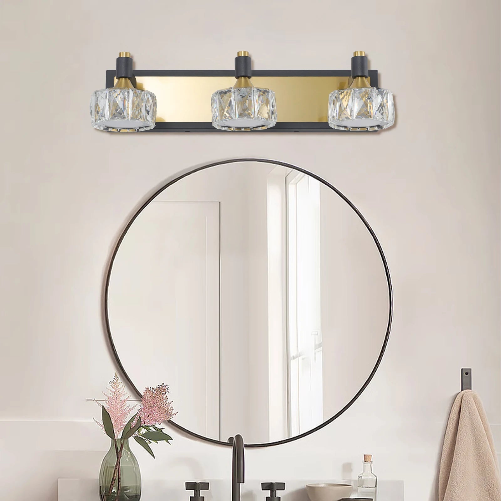 Modern Crystal LED 3-Light Vanity Wall Fixture for Bathroom Mirror Lighting