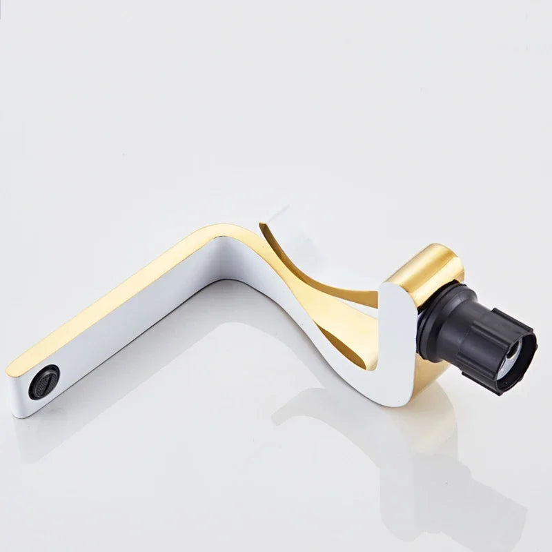 Luxury White Gold Brass Bathroom Mixer Tap for Wash Basins - Retro Single Hole Faucet with Hot and Cold Water Options