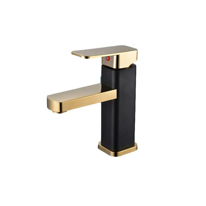 Stainless Steel Gold Bathroom Faucet with Metal Handle - Hot and Cold Mixer, Square Design