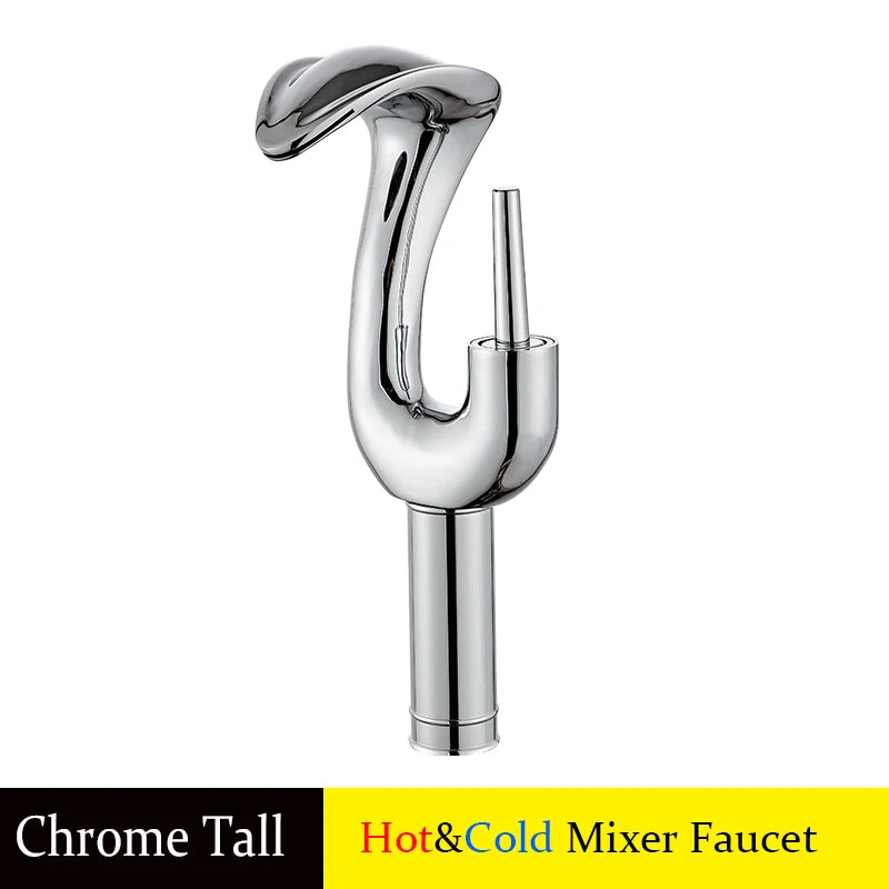 Gold Brass Deck Mounted Wash Basin Faucet with Hot and Cold Water Control for Bathroom Sinks