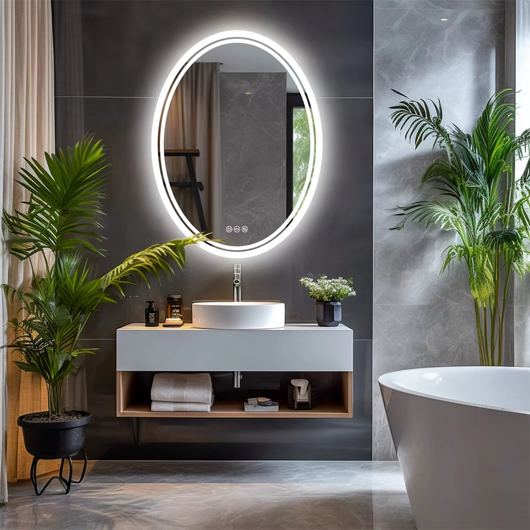 Premium Oval Backlit LED Bathroom Mirror with Demister for Home, Hotel, and Salon Use