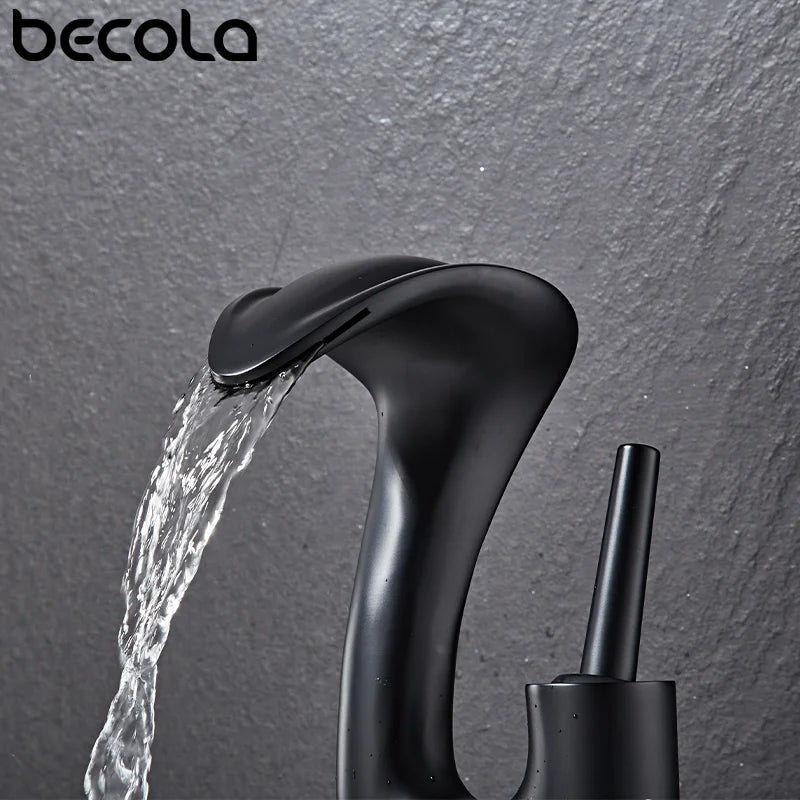 Gold Brass Deck Mounted Wash Basin Faucet with Hot and Cold Water Control for Bathroom Sinks