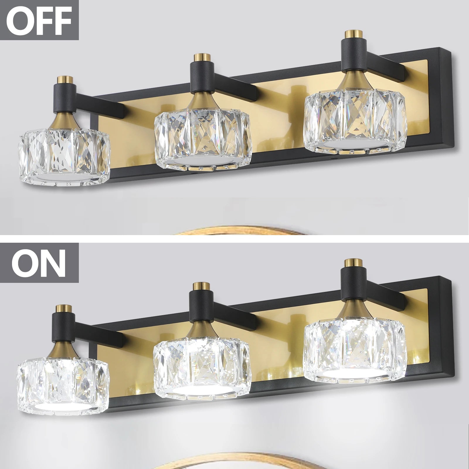 Modern Crystal LED 3-Light Vanity Wall Fixture for Bathroom Mirror Lighting