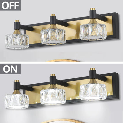 Modern Crystal LED 3-Light Vanity Wall Fixture for Bathroom Mirror Lighting