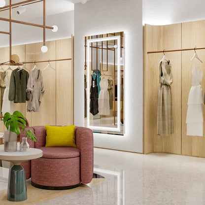 40" x 24" LED Bathroom Mirror with Front and Back Lighting, Stepless Dimming, Anti-Fog Feature, Shatter-Proof Design, and Memory Function