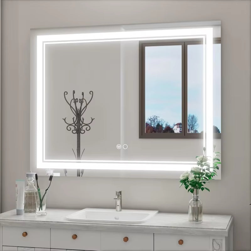 Frameless LED Lighted Bathroom Mirror - 36 x 28 Inch Wall-Mounted Design