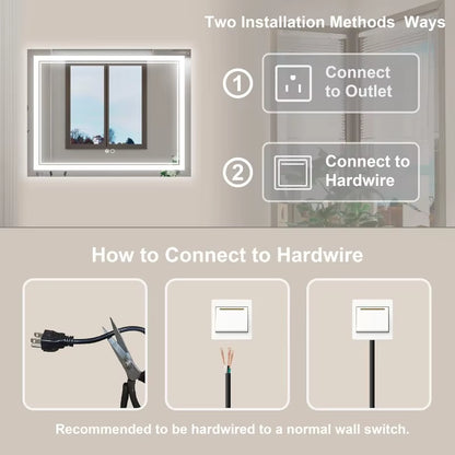 Frameless LED Lighted Bathroom Mirror - 36 x 28 Inch Wall-Mounted Design