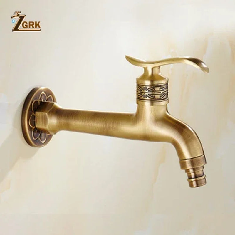 Wall-Mounted Brass Faucet for Outdoor Gardens and Bathrooms - Luxury Antique Decorative Bibcock for Washing Machines and Mop Use