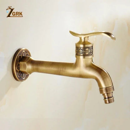Wall-Mounted Brass Faucet for Outdoor Gardens and Bathrooms - Luxury Antique Decorative Bibcock for Washing Machines and Mop Use