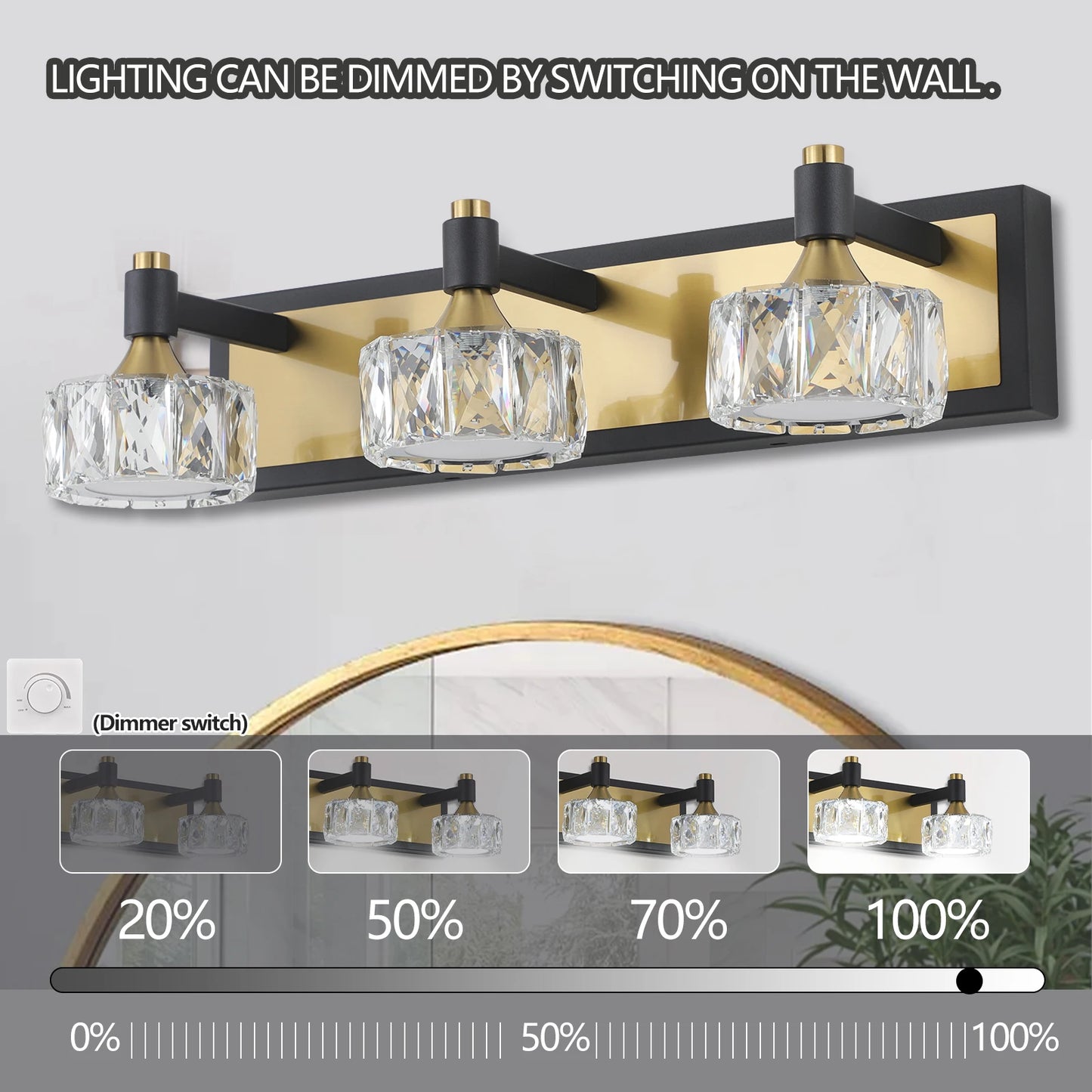 Modern Crystal LED 3-Light Vanity Wall Fixture for Bathroom Mirror Lighting