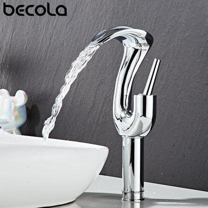 Gold Brass Deck Mounted Wash Basin Faucet with Hot and Cold Water Control for Bathroom Sinks