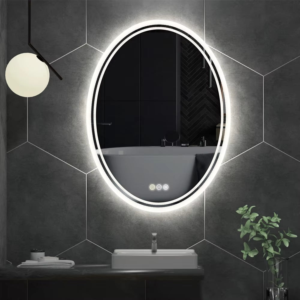Premium Oval Backlit LED Bathroom Mirror with Demister for Home, Hotel, and Salon Use