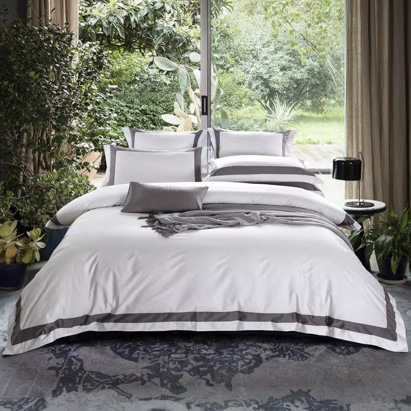 Luxury 100% Cotton Hotel-Quality White Bedding Set for Queen, King, and California King Sizes - Includes Duvet Cover, Fitted Sheet, and Pillowcases