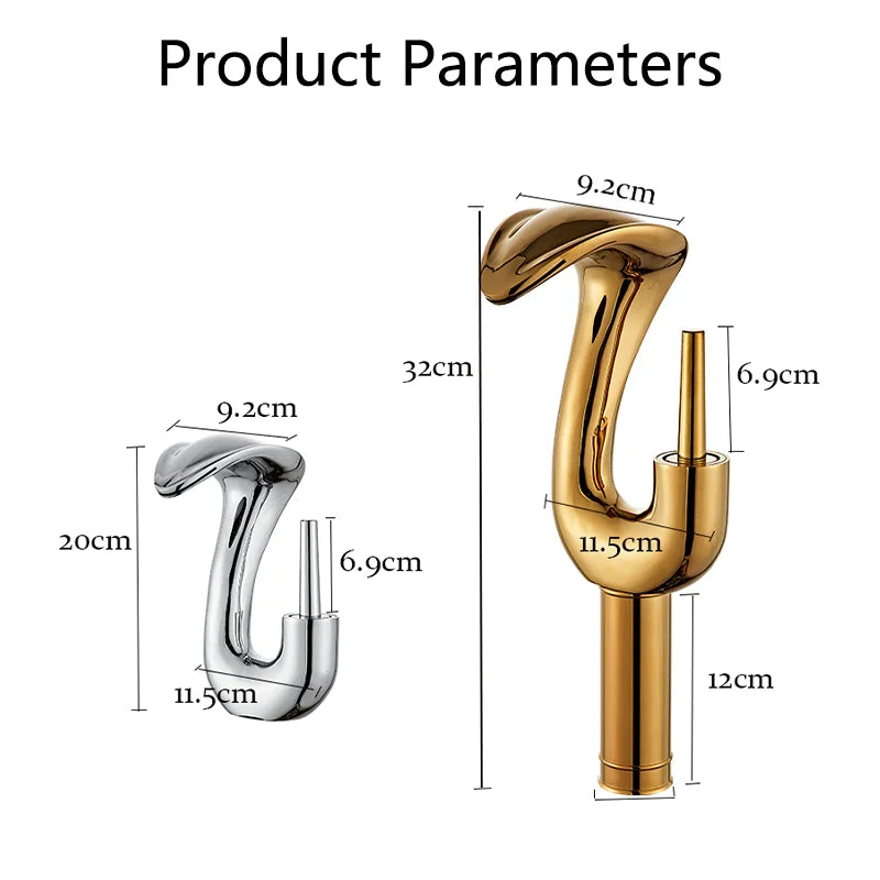 Gold Brass Deck Mounted Wash Basin Faucet with Hot and Cold Water Control for Bathroom Sinks