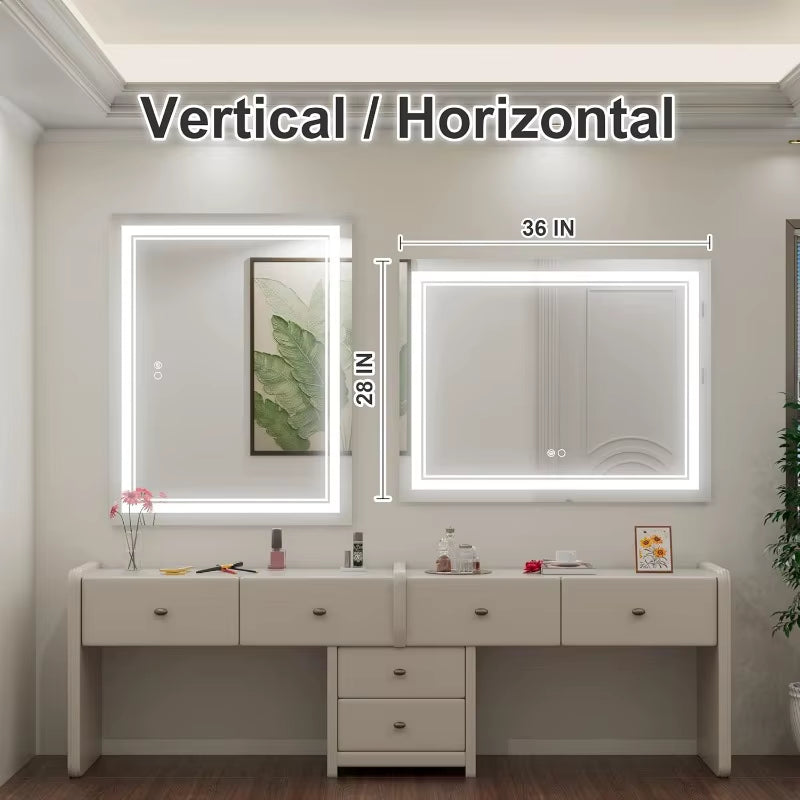 Frameless LED Lighted Bathroom Mirror - 36 x 28 Inch Wall-Mounted Design
