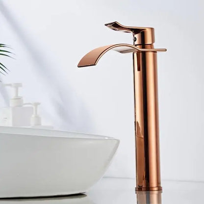 Gold and White Brass Basin Faucet with Waterfall Design - Hot and Cold Mixer Tap for Bathroom Sinks