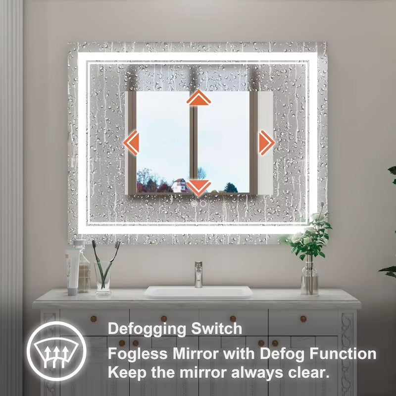 Frameless LED Lighted Bathroom Mirror - 36 x 28 Inch Wall-Mounted Design