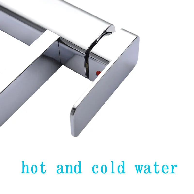 Stainless Steel Gold Bathroom Faucet with Metal Handle - Hot and Cold Mixer, Square Design