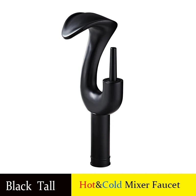 Gold Brass Deck Mounted Wash Basin Faucet with Hot and Cold Water Control for Bathroom Sinks