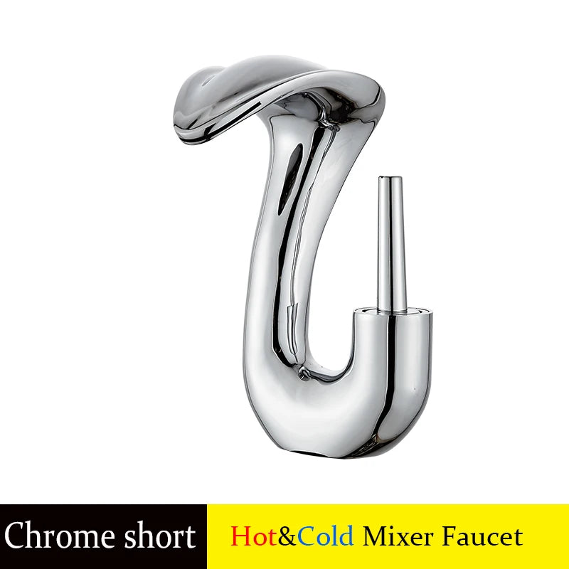 Gold Brass Deck Mounted Wash Basin Faucet with Hot and Cold Water Control for Bathroom Sinks