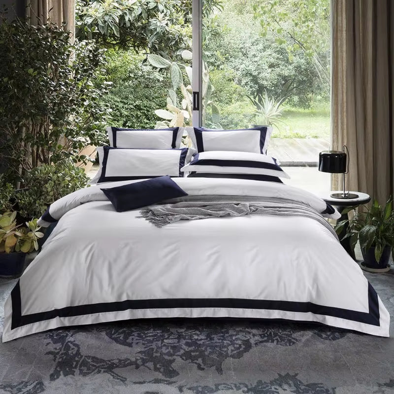 Luxury 100% Cotton Hotel-Quality White Bedding Set for Queen, King, and California King Sizes - Includes Duvet Cover, Fitted Sheet, and Pillowcases