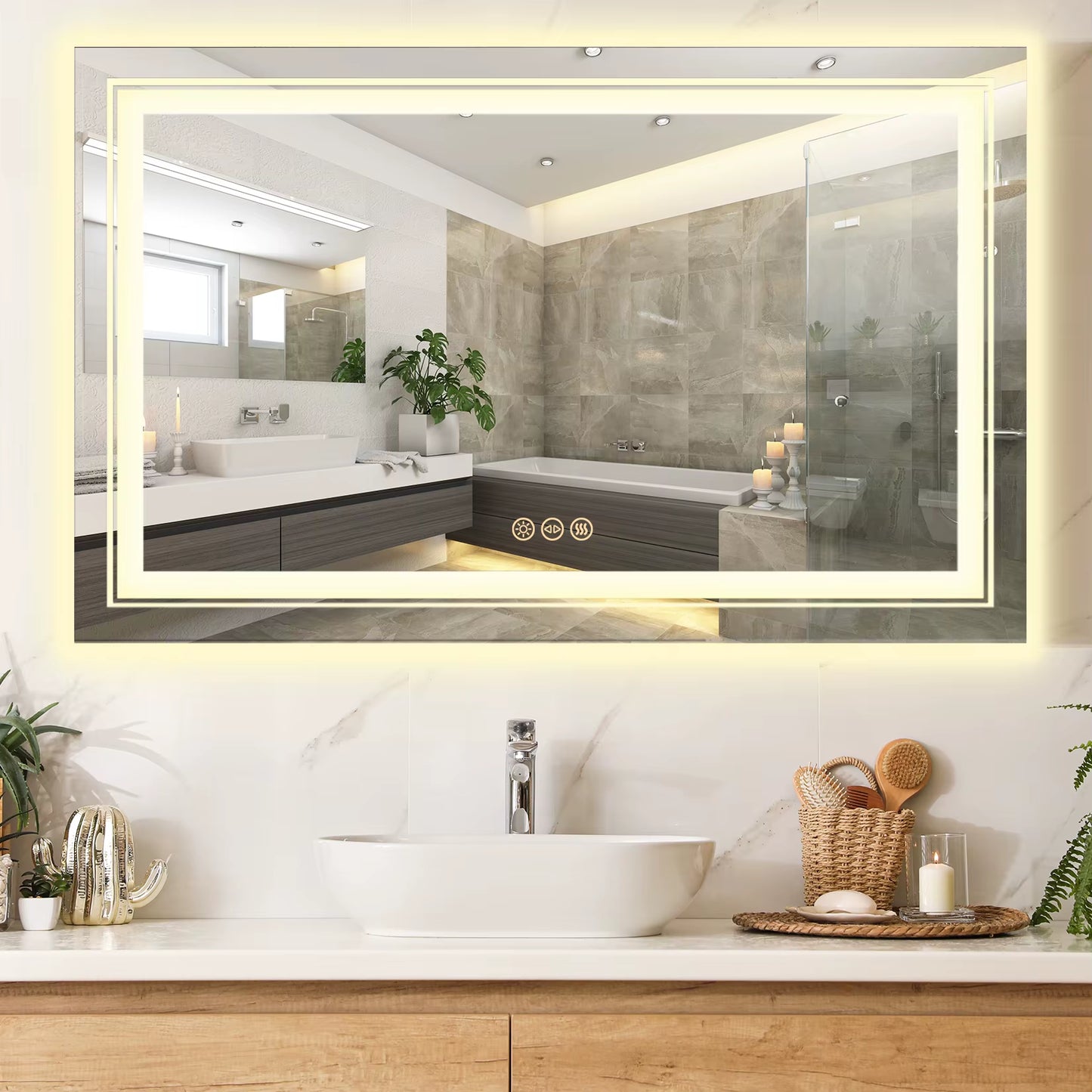 40" x 24" LED Bathroom Mirror with Front and Back Lighting, Stepless Dimming, Anti-Fog Feature, Shatter-Proof Design, and Memory Function