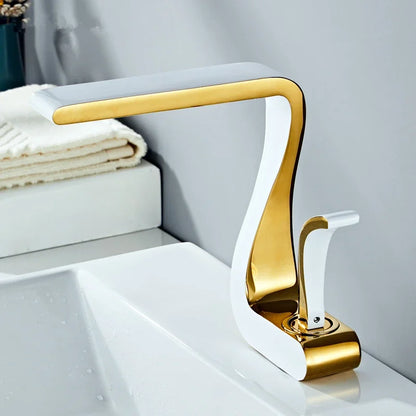Luxury White Gold Brass Bathroom Mixer Tap for Wash Basins - Retro Single Hole Faucet with Hot and Cold Water Options