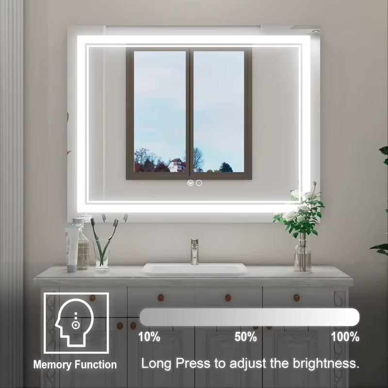 Frameless LED Lighted Bathroom Mirror - 36 x 28 Inch Wall-Mounted Design
