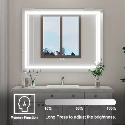 Frameless LED Lighted Bathroom Mirror - 36 x 28 Inch Wall-Mounted Design